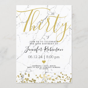 30th Birthday Party Modern Gold & Marble Invitation