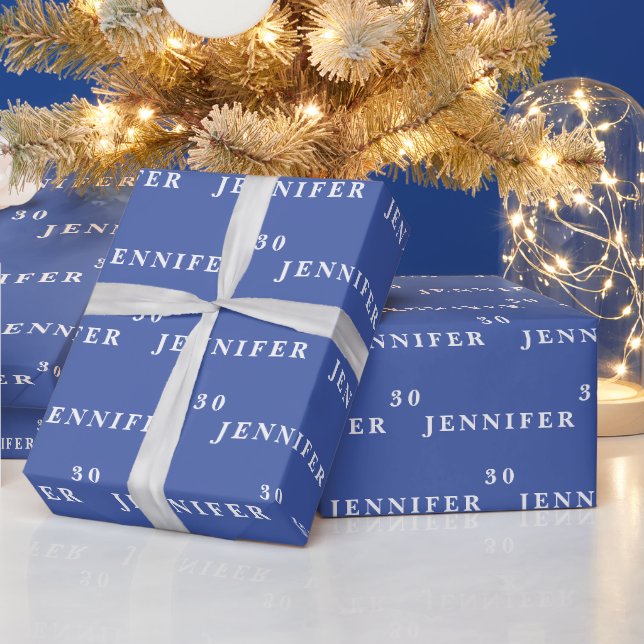 30th Birthday Party Name Blue Modern Pattern Wrapping Paper (Holidays)