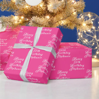 30th Birthday Party Name Hot Pink Modern Pattern Wrapping Paper