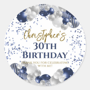 30th Birthday Party Navy Balloons Classic Round Sticker