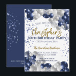 30th Birthday Party Navy Balloons Invitation<br><div class="desc">A gorgeous 30th birthday party or celebration invitation.
A fabulous navy blue and silver balloons design with lots of space for your party details. Stylish flat card invitation.</div>