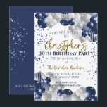 30th Birthday Party Navy Balloons Invitation<br><div class="desc">A gorgeous 30th birthday party or celebration invitation.
A fabulous navy blue and silver balloons design with lots of space for your party details. Stylish flat card invitation.</div>