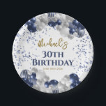30th Birthday Party Navy Balloons Paper Plate<br><div class="desc">A gorgeous 30th birthday party or celebration paper plate. This fabulous navy blue and silver balloons design is the perfect tableware to decorate your table for a 30th celebration or thirtieth birthday party.</div>