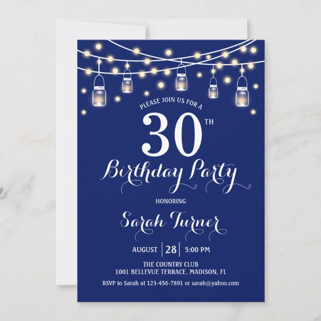30th Birthday Party - Navy Blue Invitation (Front)