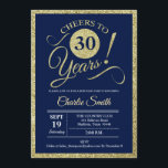 30th Birthday Party - Navy Gold Invitation<br><div class="desc">30th Birthday Party Invitation in gold and navy blue. Cheers to 30 years!
Please message us if you need further customisation.</div>