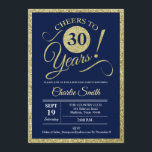 30th Birthday Party - Navy Gold Invitation<br><div class="desc">30th Birthday Party Invitation in gold and navy blue. Cheers to 30 years!
Please message us if you need further customisation.</div>