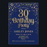 30th Birthday Party - Navy & Gold Invitation<br><div class="desc">30th Birthday Party Invitation.
Elegant design in navy blue and faux glitter gold. Features stylish script font and confetti. Message me if you need custom age.</div>
