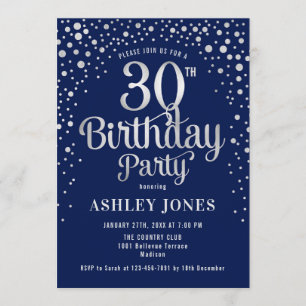 30th Birthday Party - Navy & Silver Invitation