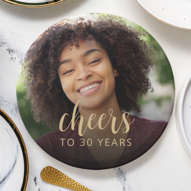 30th Birthday Party Photo Cheers Paper Plate (Creator Uploaded)