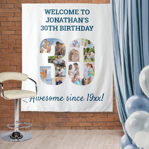 30th Birthday Party Photo Collage Backdrop Tapestry