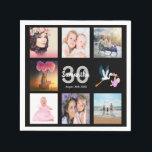 30th birthday party photo collage black napkin<br><div class="desc">A napkin for a girly 30th birthday party,  celebrating her life with a collage of 8 of your photos.  Templates for a name,  age 30 and a date.  Date of birth or the date of the party.  White and grey coloured letters.  Black background.</div>