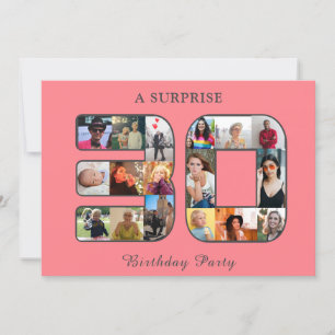 30th Birthday Party Photo Collage Blush Pink Grey Invitation