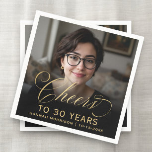 30th Birthday Party Photo Gold Script Cheers  Napkin