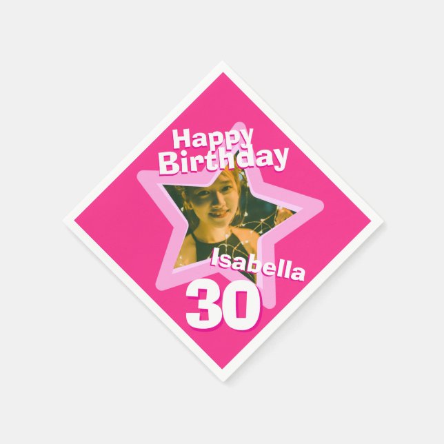 30th Birthday party photo star hot pink napkins (Corner)