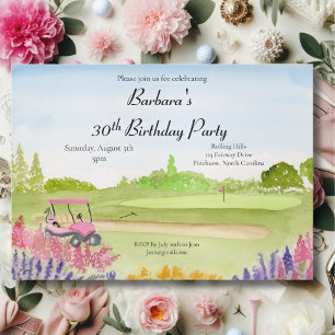 30th Birthday Party Pink Golf Cart Golf Course Invitation