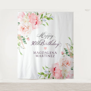 30th Birthday Party Pink Peony Floral Custom Tapestry