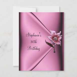 30th Birthday Party Pink Silk Floral Jewel Invitation
