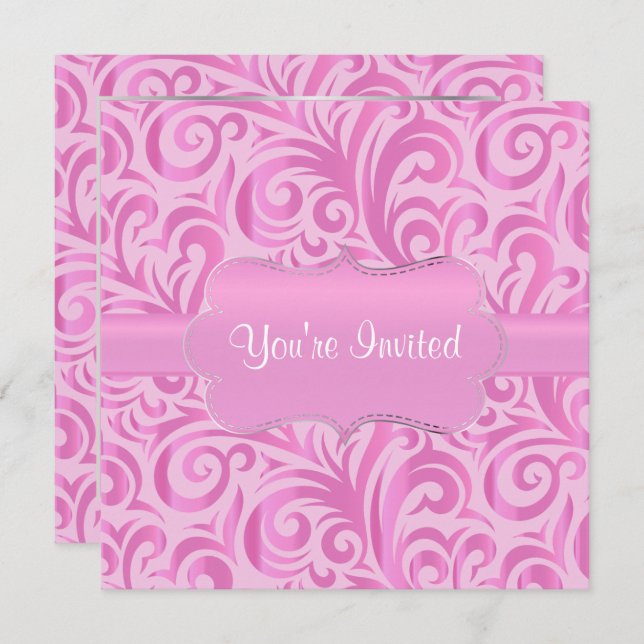 30th Birthday Party | Pink, Silver & White Verder Invitation (Front/Back)