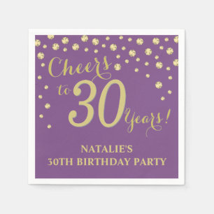 30th Birthday Party Purple and Gold Diamond Napkin