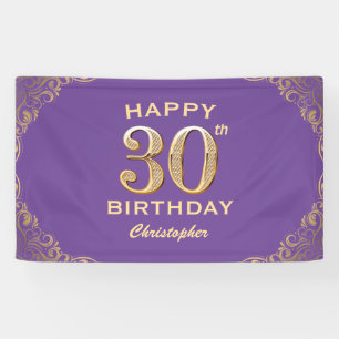 30th Birthday Party Purple and Gold Glitter Frame Banner