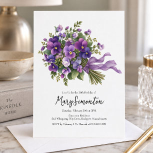 30th Birthday Party Purple Floral Bouquet Invitation