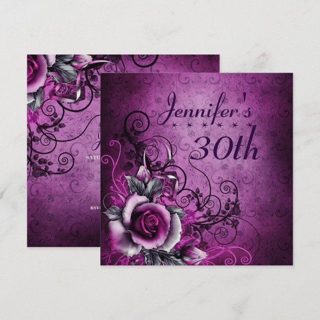 30th Birthday Party Purple Flower Vines Birthday  Invitation (Front/Back)