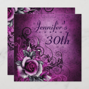 30th Birthday Party Purple Flower Vines Birthday Invitation
