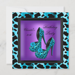 30th Birthday Party Purple Leopard Teal Blue Invitation