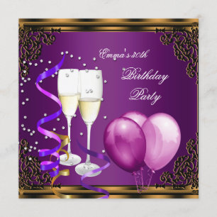 30th Birthday Party Purple Plum Gold Balloons Invitation