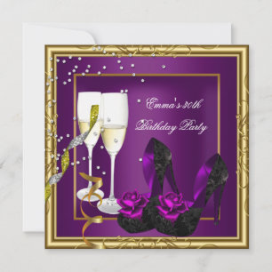 30th Birthday Party Purple Plum Gold Black Invitation