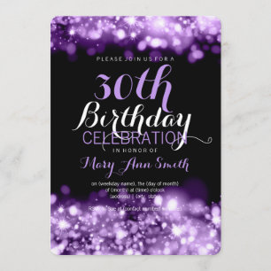 30th Birthday Party Purple Sparkling Lights Invitation