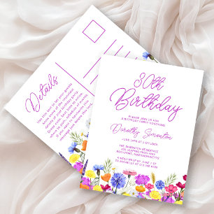 30th Birthday Party Purple Wildflowers Affordable Invitation Postcard
