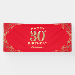30th Birthday Party Red and Gold Glitter Frame Banner
