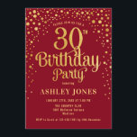 30th Birthday Party - Red & Gold Invitation<br><div class="desc">30th Birthday Party Invitation.
Elegant design in red and faux glitter gold. Features stylish script font and confetti. Message me if you need custom age.</div>