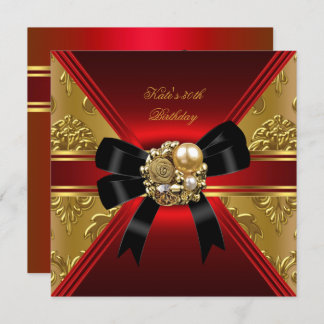 30th Birthday Party Red Gold Rich Royal Black Invitation