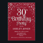30th Birthday Party - Red & Silver Invitation<br><div class="desc">30th Birthday Party Invitation.
Elegant design in dark red and faux glitter silver. Features stylish script font and confetti. Message me if you need custom age.</div>