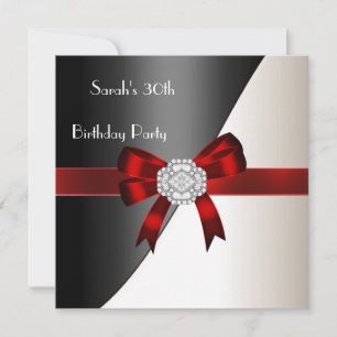 30th Birthday Party Red White Black Diamond Invitation