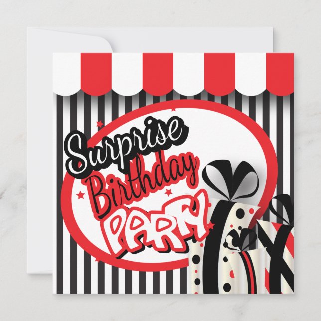 30th Birthday Party | Red, White & Black Stripes Invitation (Front)