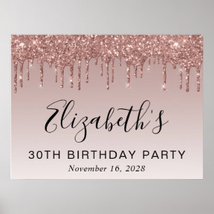 30th Birthday Party Rose Gold Glitter Poster