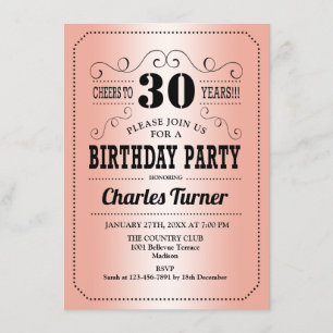 30th Birthday Party - Rose Gold Invitation