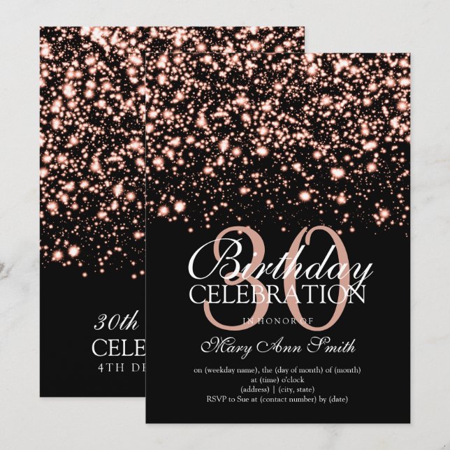 30th Birthday Party Rose Gold Midnight Glam Invitation (Front/Back)