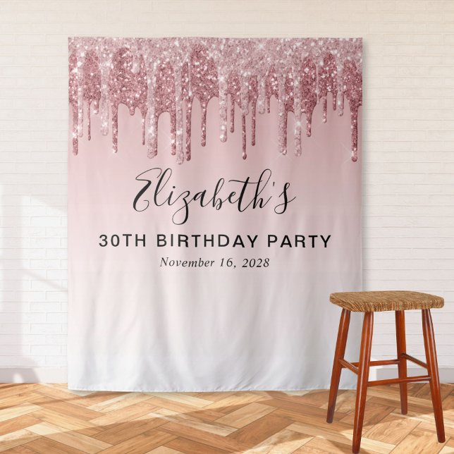30th Birthday Party Rose Gold Pink Glitter Tapestry (Creator Uploaded)