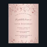 30th birthday party rose gold stars invitation postcard<br><div class="desc">A modern, stylish and glamourous invitation for a woman's 30th birthday party. A faux rose gold metallic looking background with an elegant faux rose gold twinkling stars. The name is written with a modern dark rose gold coloured hand lettered style script. Templates for your party details. Back: rose gold background....</div>