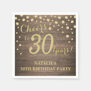 30th Birthday Party Rustic Wood and Gold Diamond Napkin