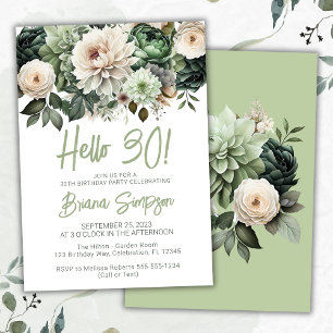 30th Birthday Party Sage Green Floral Invitation