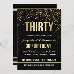 30th Birthday Party Shimmering Gold Confetti Invitation