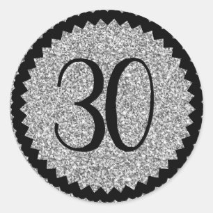 30th Birthday Party Silver Glitter Classic Round Sticker