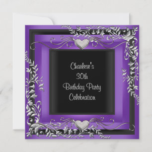 30th Birthday Party Silver Purple Invitation