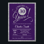 30th Birthday Party - Silver Purple Invitation<br><div class="desc">30th Birthday Party Invitation in silver and purple. Cheers to 30 years!
Please message us if you need further customisation.</div>