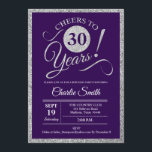 30th Birthday Party - Silver Purple Invitation<br><div class="desc">30th Birthday Party Invitation in silver and purple. Cheers to 30 years!
Please message us if you need further customisation.</div>
